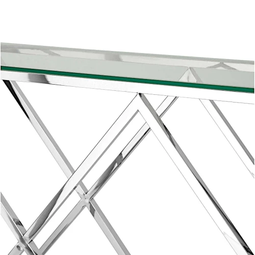 BS-06 Консольный столик стеклянный прозрачный 120*40, основание нержавеющая сталь хром