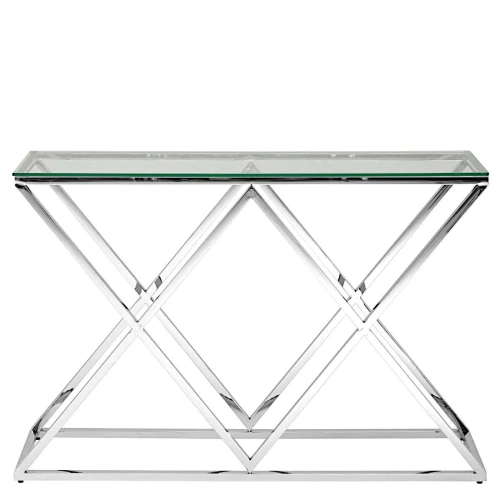 BS-06 Консольный столик стеклянный прозрачный 120*40, основание нержавеющая сталь хром