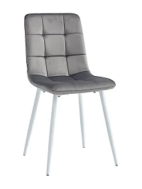DC209 Стул мягкий, СЕРЫЙ#G62-38 велюр, каркас металл белый КРУГЛЫЙ