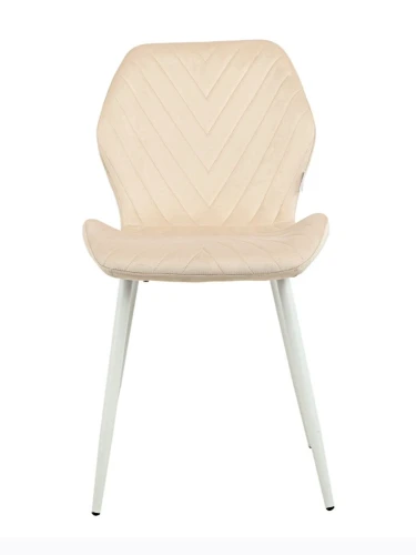 DC828 Стул мягкий, БЕЖЕВЫЙ#G62-03 велюр, каркас металл белый КРУГЛЫЙ