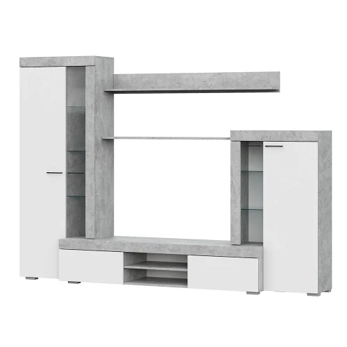 Стенка в гостиную МГС 5, цемент светлый/белый