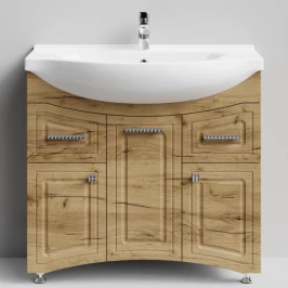 Тумба Адам 90 напольный, Дуб Тортуга ПВХ 2357-43, правый Vodok с раковиной в комплекте