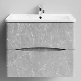 Тумба Адель 70 подвесной, Мрамор Белый софт тач 4044-2 Vodok с раковиной в комплекте
