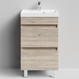 Тумба Бест 50  напольный, Дубослив ореховый светлый ПВХ 3445 Vodok с раковиной в комплекте