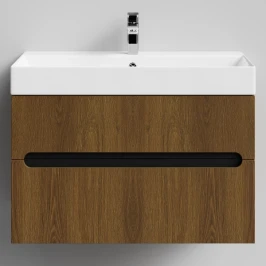 Тумба Бонум, 85 подвесной, Дуб цвет 5 Vodok с раковиной в комплекте