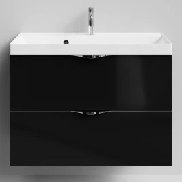 Тумба Марко 80 подвесной, ручки Хром, черный глянец Vodok с раковиной в комплекте