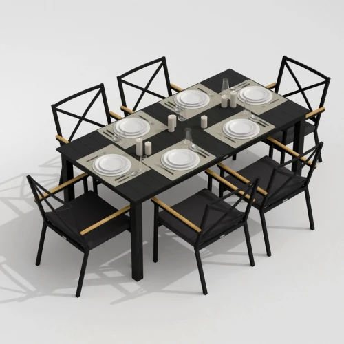 Обеденная группа DOLLA FESTA каркас карбон / стол алюминий 180 / ткань антрацит