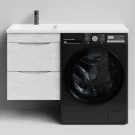 Тумба Смайл 110 подвесной, под стиральную машину, левая, Белый камень ПВХ 57805 Vodok с раковиной в комплекте