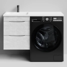 Тумба Смайл 110 подвесной, под стиральную машину, левая, Белый камень ПВХ 57805 Vodok с раковиной в комплекте