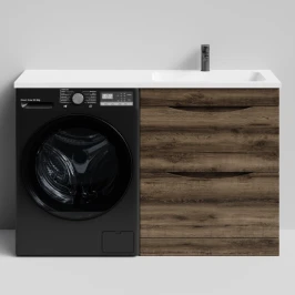 Тумба Смайл 130 напольный, под стиральную машину, правая, Дуб крымский коричневый ПВХ 131005-9005 Vodok с раковиной в комплекте