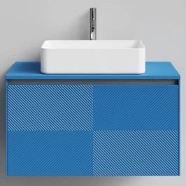 Тумба Соло 90, пример RAL 5019 Капри синий, матовая, 1 ящик, подвесной Vodok с раковиной в комплекте