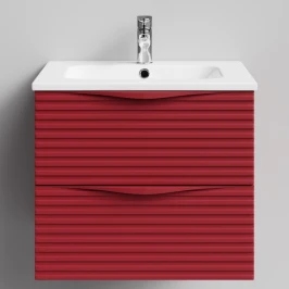 Тумба Эйфория 60 F7, пример RAL 3004 Пурпурно-красный, матовая, 2 ящика, подвесной Vodok с раковиной в комплекте