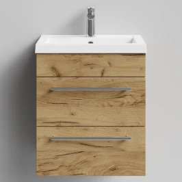 Тумба Элис 50 подвесной, 2 ящика, Дуб Тортуга ПВХ 2357-43 Vodok с раковиной в комплекте