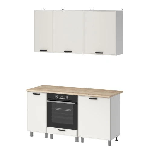 Готовый кухонный гарнитур МК Аленушка 1,6м в.6 Магнолия Молочный,скоба черный,сонома