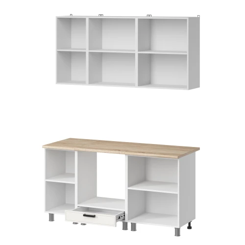 Готовый кухонный гарнитур МК Аленушка 1,6м в.6 Магнолия Молочный,скоба черный,сонома