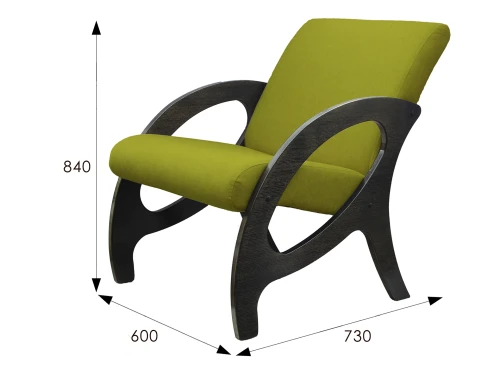 Кресло Альма ткань лайм, каркас венге, патина