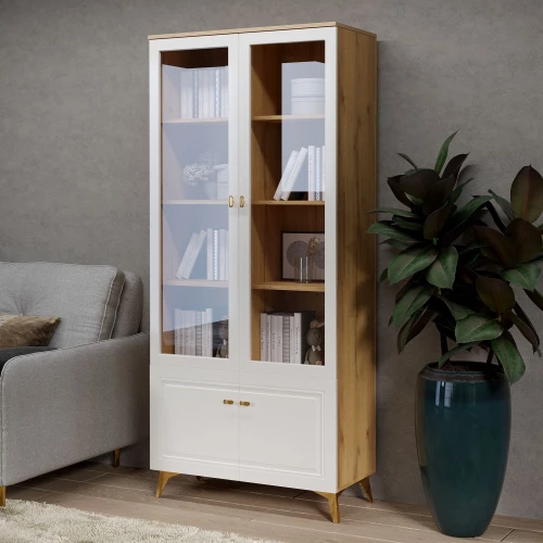 Шкаф-витрина Вега Сапфир 2дв, белый глянец