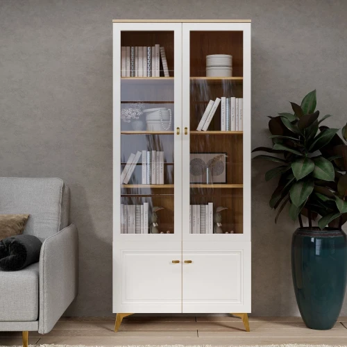 Шкаф-витрина Вега Сапфир 2дв, белый глянец