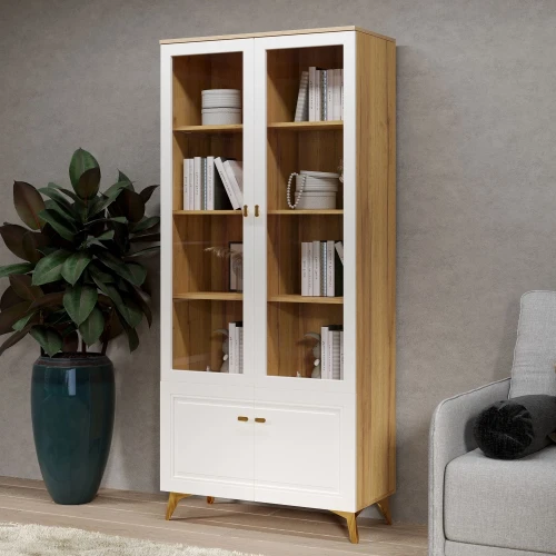 Шкаф-витрина Вега Сапфир 2дв, белый глянец