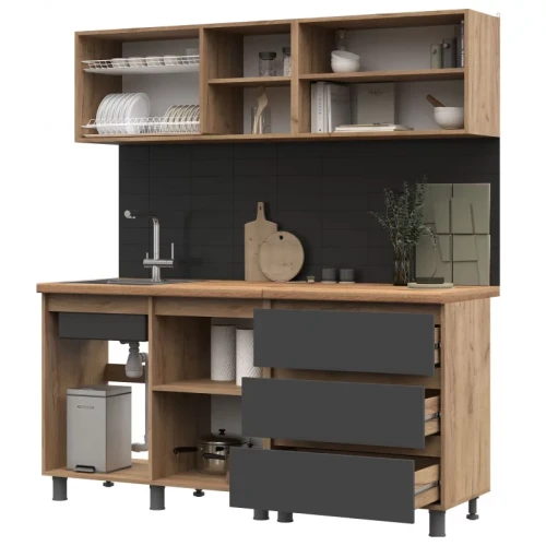 Кухня Хелен 1,7 серый графит/дуб крафт золото