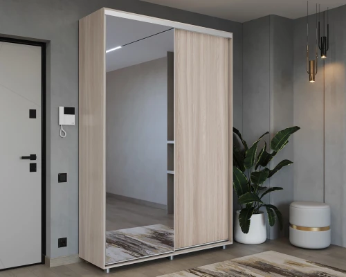 Шкаф-купе PRIME, 140х45х230 Шимо светлый с зеркалом