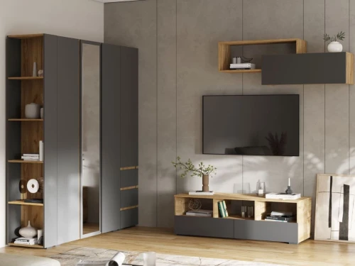 Шкаф «Хелен» ШК-01 2-х дверный, графит/дуб крафт золотой