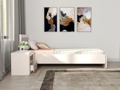 Кровать 90, OLIVIA, цвет вудлайн крем/дуб анкона