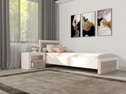 Кровать 90, OLIVIA, цвет вудлайн крем/дуб анкона