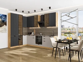 Кухонный гарнитур Евро Лайн-07 Антрацит/Агат Дуб Вотан