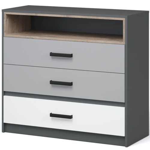 Комод «Квадро» 100 3ящ Антрацит/Дуб эндгрейн/Шиншилла/Белый