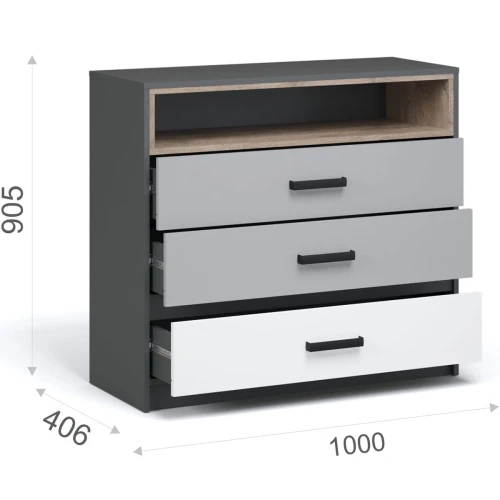 Комод «Квадро» 100 3ящ Антрацит/Дуб эндгрейн/Шиншилла/Белый