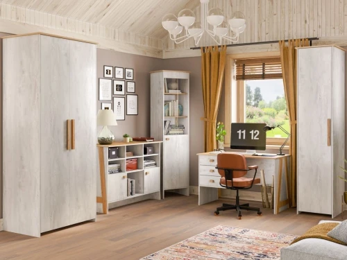 Шкаф с витриной  «Скандинавия П» КМК 0905.28, Бетон светлый/ дуб наварра