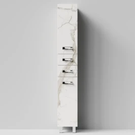 Пенал Орландо 30 напольный, Мрамор Белый натур милк ПВХ 2537, левый, бельевая корзина