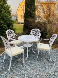 Обеденная мебель из литого алюминия стол ВИНТАЖ «VINTAGE» D80  + 4 кресла Феникс «FENIX» арт.1028 white-4
