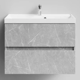 Тумба Бест 80  подвесной, Мрамор Белый софт тач 4044-2 Vodok с раковиной в комплекте
