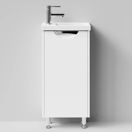 Тумба Бридж 40 напольный, ручка лира, белый, левый Vodok с раковиной в комплекте