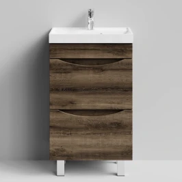 Тумба Лайт 50 напольный, Дуб крымский коричневый ПВХ 131005-9005 Vodok с раковиной в комплекте