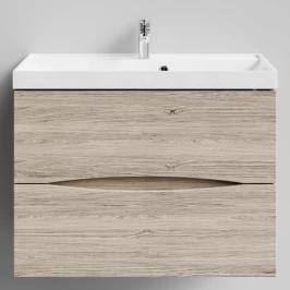 Тумба Лайт 80 подвесной, Дубослив ореховый светлый ПВХ 3445 Vodok с раковиной в комплекте