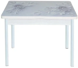 Симпл фотопечать стол обеденный раскладной / цветы на сером/бетон белый/белый