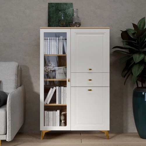 Шкаф-витрина Вега Сапфир низкий, белый глянец