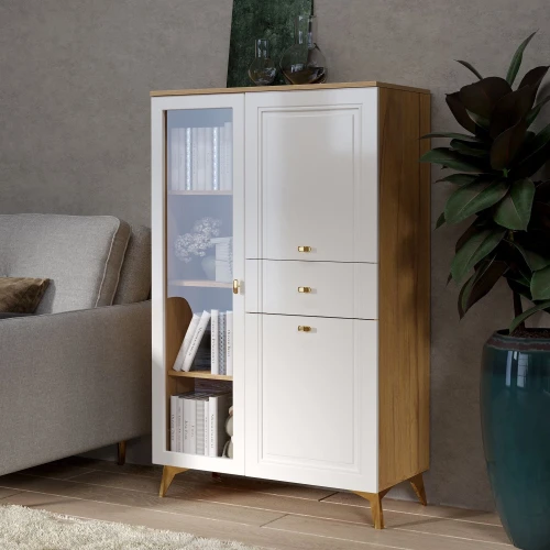 Шкаф-витрина Вега Сапфир низкий, белый глянец