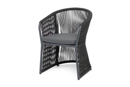 "Романо" стул плетеный из роупа, каркас алюминий темно-серый (RAL7024) муар, роуп темно-серый круглый, ткань темно-серая 027