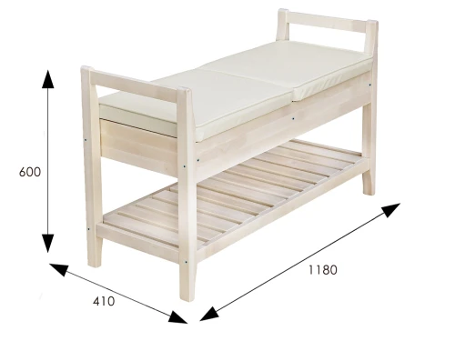 Скамья для прихожей Н с ящиком, экокожа крем, каркас лак