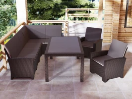 Комплект мебели под ротанг Калифорния “California“ с угловым диваном 240х136 см арт.80497 с подушками на спинку и столом 165х95 см и 2 кресла