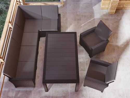 Комплект мебели под ротанг Калифорния “California“ с угловым диваном 240х136 см арт.80497 с подушками на спинку и столом 165х95 см и 2 кресла
