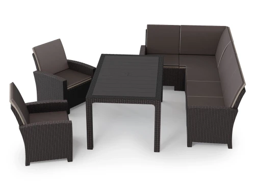 Комплект мебели под ротанг Калифорния “California“ с угловым диваном 240х136 см арт.80497 с подушками на спинку и столом 165х95 см и 2 кресла