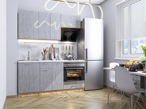 Модульный кухонный гарнитур Валерия-М-06 Серый металлик дождь светлый