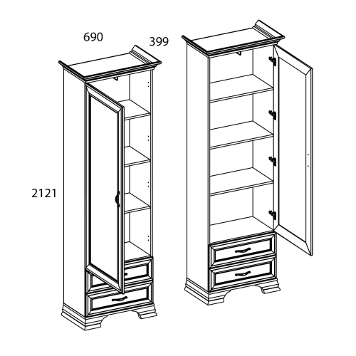 Шкаф 1D2S, TIFFANY, цвет вудлайн кремовый