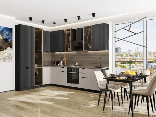 Кухонный гарнитур Евро Лайн-07 Антрацит/Агат Graphite
