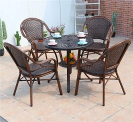 Мебель садовая из литого алюминия/ полиротанга стол Сорренто 78 см + 4 стула Бамбук-1